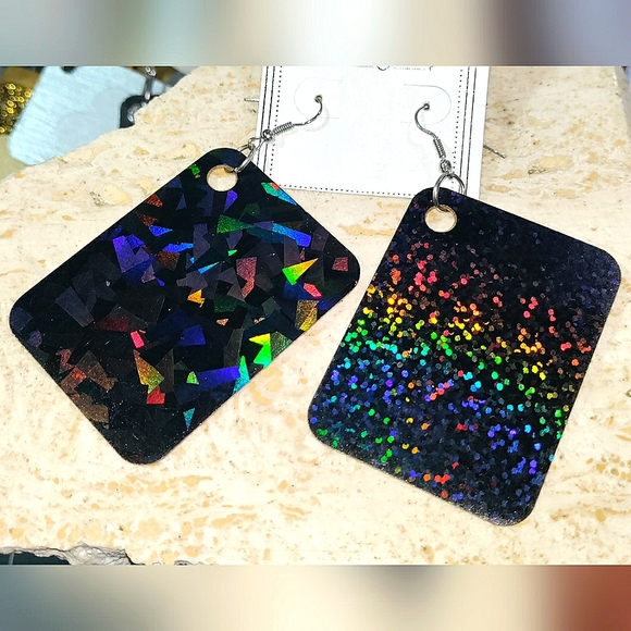New Handcrafted Italia Holographic & Hand-painted Wood Earrings! 2.5" inch Women - Picture 2 of 6